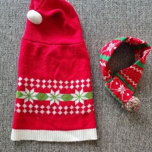 Med/Sm Hooded Dog Christmas Sweater With Scarf